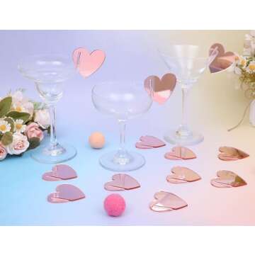 12pcs Acrylic Heart Drink Tags - Valentine's Day Themed Party Decoration, Pink Acrylic Tall Cup Label, Wedding Party Or Event Decoration, Valentine's Day Bar Wedding Parties (Heart Acrylic Drink Tag)