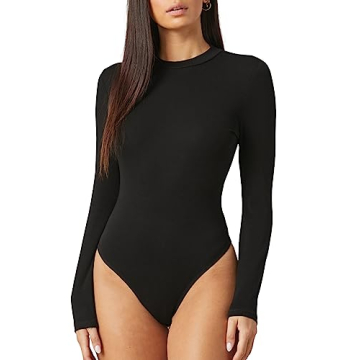 Floerns Mock Neck Backless Bodycon Bodysuit for Women