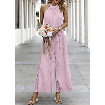 KIRUNDO Women's Stylish Summer Halter Neck Jumpsuit