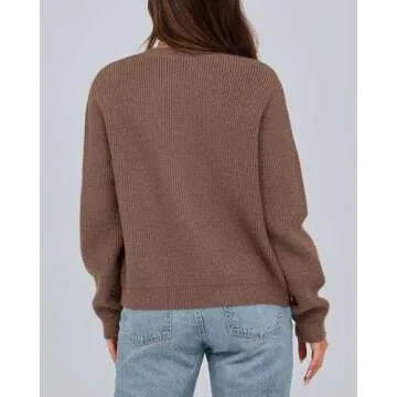 BTFBM Cardigan Sweaters for Women Trendy 2025 Fall Open Front Long Sleeve Button Down Bow Knot Cropped Lady Jacket(Brown, Large)