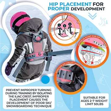 Sklon Ski and Snowboard Harness Trainer for Kids - Teach Your Child The Fundamentals of Skiing and Snowboarding - Premium Training Leash Equipment Prepares Them to Handle The Slopes (Pink Snowflake)
