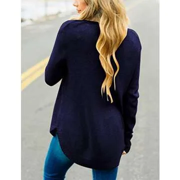 LEANI Women's Soft Long Sleeve Pullover Sweater Navy