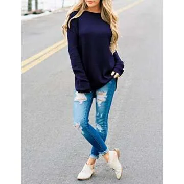 LEANI Women's Soft Long Sleeve Pullover Sweater Navy