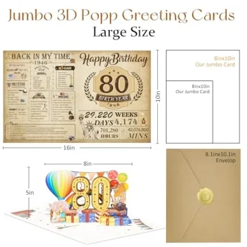 OLOSONG 3D Pop Up 80th Birthday Card for Everyone