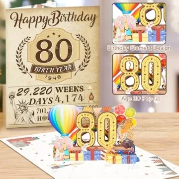 OLOSONG 3D Pop Up 80th Birthday Card for Everyone