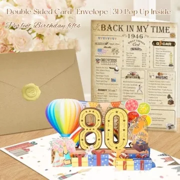 OLOSONG 3D Pop Up 80th Birthday Card for Everyone