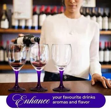 TableTop King Colored Wine Glasses Set of 6 - Colorful Stem Wine Glasses 10 Oz - Purple Nuance Accent Cute Wine Glass Set - Sturdy Drinking Glasses - Multiple Vibrant Colors - Modern Glassware Set
