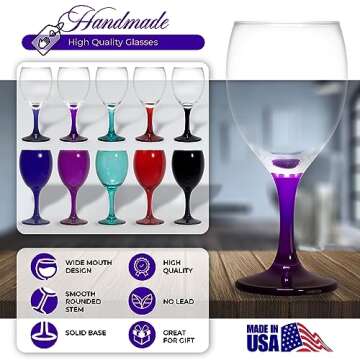 TableTop King Colored Wine Glasses Set of 6 - Colorful Stem Wine Glasses 10 Oz - Purple Nuance Accent Cute Wine Glass Set - Sturdy Drinking Glasses - Multiple Vibrant Colors - Modern Glassware Set