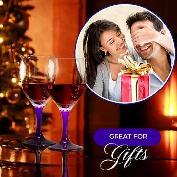 TableTop King Colored Wine Glasses Set of 6 - Colorful Stem Wine Glasses 10 Oz - Purple Nuance Accent Cute Wine Glass Set - Sturdy Drinking Glasses - Multiple Vibrant Colors - Modern Glassware Set