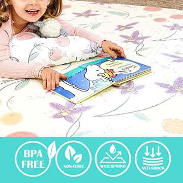 JumpOff Jo Baby Play Mat - Large Folding Foam Play Mat for Infants, Babies, Toddlers, Waterproof, Double-Sided (70" x 59") - Fairy Blossom