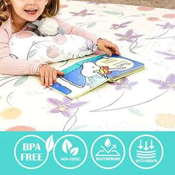 JumpOff Jo Baby Play Mat - Large Folding Foam Play Mat for Infants, Babies, Toddlers, Waterproof, Double-Sided (70" x 59") - Fairy Blossom
