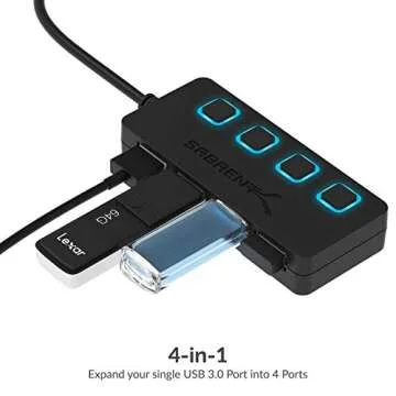 Sabrent 4-Port USB 3.0 Hub - Slim and Fast Data Transfer