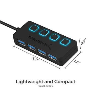 Sabrent 4-Port USB 3.0 Hub - Slim and Fast Data Transfer