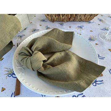 Elegant Olive Green French Linen Napkins Set of 4