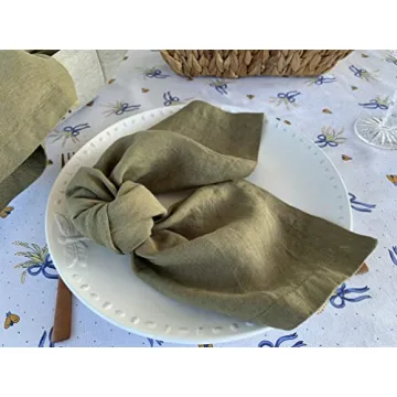 Elegant Olive Green French Linen Napkins Set of 4