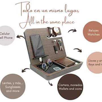 Wooden Desk and Nightstand Organizer Gift for Men