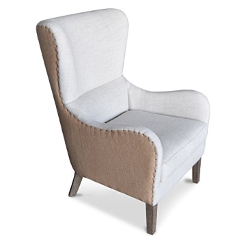 Elle Decor Mid-Century Modern Wingback Chair in French Two-Toned Beige