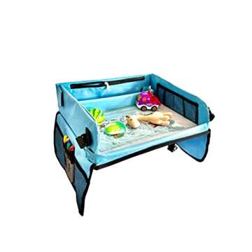 PRODUZOR Car Seat Organizer Backseat for Toddler Activities – Dry Erase Top Kids Travel Tray with 6 Pockets – Includes Pens, Bilingual Cards, Carry Bag – Ideal for Airplane, Road Trips