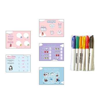 PRODUZOR Car Seat Organizer Backseat for Toddler Activities – Dry Erase Top Kids Travel Tray with 6 Pockets – Includes Pens, Bilingual Cards, Carry Bag – Ideal for Airplane, Road Trips