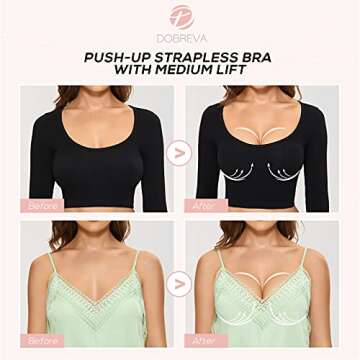 DOBREVA Women's Strapless Push Up Bra Plus Size Padded Underwire Multiway Bandeau Beige 32DD