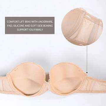 DOBREVA Women's Plus Size Padded Strapless Push Up Bra
