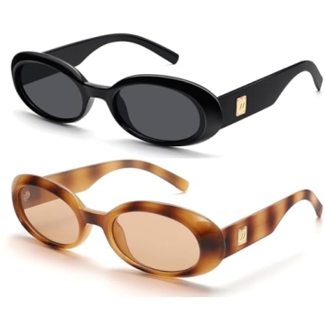 GUVIVI Trendy Oval Sunglasses for Women Retro Vintage 90s Sunnies for Small Face Narrow Round Shades