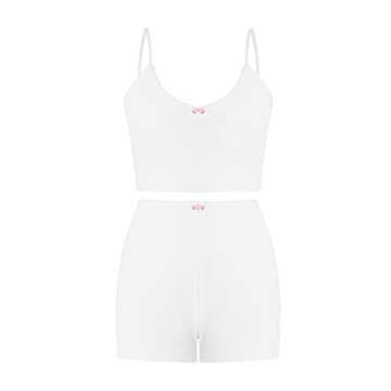 RUEWEY Women Y2K Shorts Set Floral Print Pajamas Set Knit Crop Cami Top Bodycon Shorts Lounge Summer 2Pcs Outfit Sets