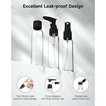 Morfone Travel Bottles Kits -TSA Approved Travelling Size Containers for Toiletries Leak Proof Refil...
