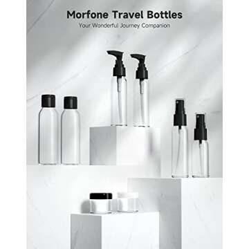 Morfone Travel Bottles Kits -TSA Approved Travelling Size Containers for Toiletries Leak Proof Refillable Liquid Travel Essentials with Toiletry Bag for Cosmetic Shampoo Conditioner Lotion