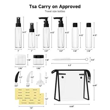 Morfone Travel Bottles Kits -TSA Approved Travelling Size Containers for Toiletries Leak Proof Refillable Liquid Travel Essentials with Toiletry Bag for Cosmetic Shampoo Conditioner Lotion