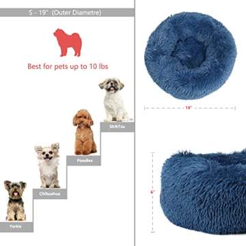 Small Dog Bed for Calming Dog 19 inches Navy Blue Puppy Bed for Extra Small Dog Bed Washble Anti-Anx...