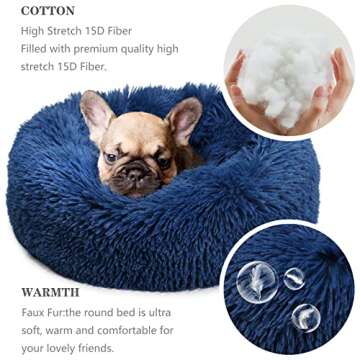 Small Dog Bed for Calming Dog 19 inches Navy Blue Puppy Bed for Extra Small Dog Bed Washble Anti-Anxiety Puppy Bed Machine Washable Cozy Soft Pet Round Bed Fits up to 15 lbs.