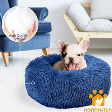 Small Dog Bed for Calming Dog 19 inches Navy Blue Puppy Bed for Extra Small Dog Bed Washble Anti-Anxiety Puppy Bed Machine Washable Cozy Soft Pet Round Bed Fits up to 15 lbs.