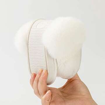 Cozy Bliss Women's Faux Fur Slippers Cross Band Open Toe Breathable Fuzzy Fluffy House Slippers Memory Foam Anti-Skid Sole Indoor Outdoor Slippers (Cream, 7-8)