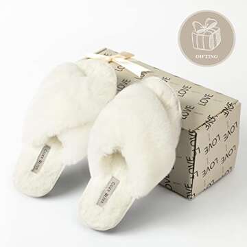 Cozy Bliss Women's Faux Fur Slippers Cross Band Open Toe Breathable Fuzzy Fluffy House Slippers Memory Foam Anti-Skid Sole Indoor Outdoor Slippers (Cream, 7-8)