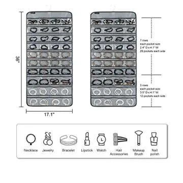 ANZORG 80 Pockets Hanging Jewelry Organizer for Holding Jewelries Dual-Sided Accessory Display Holde...