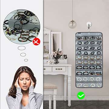 ANZORG 80 Pockets Hanging Jewelry Organizer for Holding Jewelries Dual-Sided Accessory Display Holder for Earrings Bracelets Rings (80 Pockets-Grey)