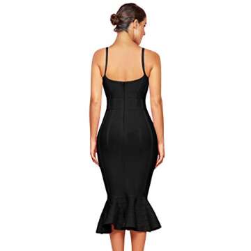 Maketina Women's Mermaid Spaghetti Strap V Neck Bodycon Midi Cocktail Bandage Dress Black L