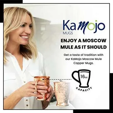 Kamojo Moscow Mule Copper Mugs Set of 2 with Unique Handcrafted Embossed Design with Anti-Tarnish Fo...