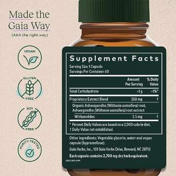 Gaia Herbs Ashwagandha Root Capsules - Organic Stress Relief and Immune Support