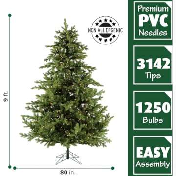 Fraser Hill Farm Woodside Pine Christmas Tree, 9 Feet Tall with LED Lights