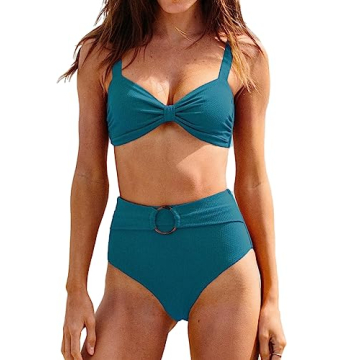 CUPSHE Women Bikini Set Tummy Control High Waist Teal