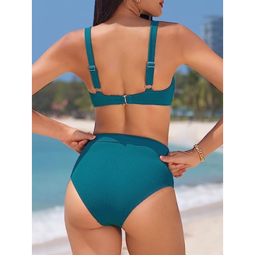 CUPSHE Women Bikini Set Tummy Control High Waist Teal