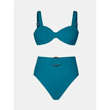 CUPSHE Women Bikini Set Tummy Control High Waist Teal
