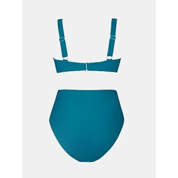 CUPSHE Women Bikini Set Tummy Control High Waist Teal