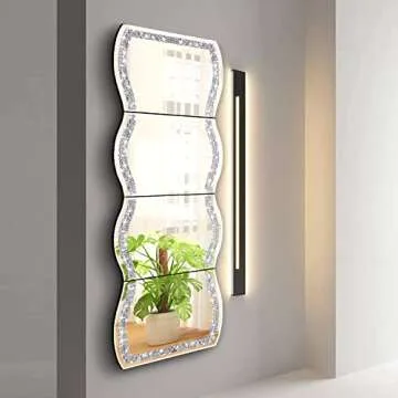 ZOLAPI Full Length Wall Mirror,Wave Pattern Irregular Crushed Diamond Body Mirror,Set of 4pcs Mirror Tiles,11x15 inch.Dressing Mirror，Make Up Mirror，Gym for Decor, Door.