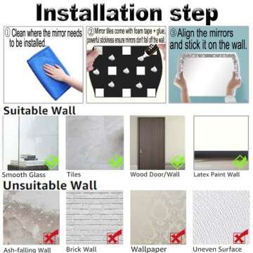 ZOLAPI Full Length Wall Mirror,Wave Pattern Irregular Crushed Diamond Body Mirror,Set of 4pcs Mirror Tiles,11x15 inch.Dressing Mirror，Make Up Mirror，Gym for Decor, Door.