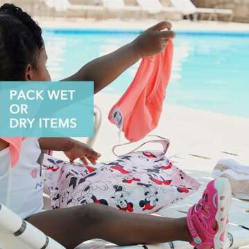 Bumkins Disney Waterproof Wet Bag for Baby, Travel, Swim Suit, Cloth Diapers, Pump Parts, Pool, Gym Clothes, Toiletry, Strap to Stroller, Daycare, Zipper Reusable Bag, Packing Pouch, Minnie Mouse