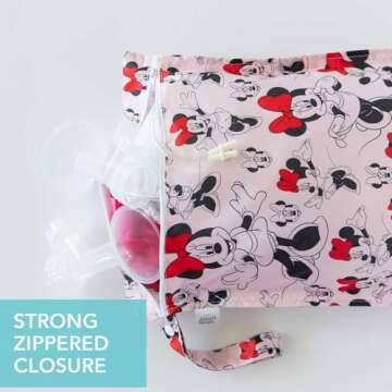 Bumkins Disney Waterproof Wet Bag for Baby, Travel, Swim Suit, Cloth Diapers, Pump Parts, Pool, Gym Clothes, Toiletry, Strap to Stroller, Daycare, Zipper Reusable Bag, Packing Pouch, Minnie Mouse
