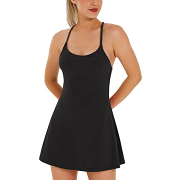 Womens Tennis Dress, Workout Dress with Built-in Bra & Shorts Pockets Summer Dress for Golf Athletic Dresses for Women Black